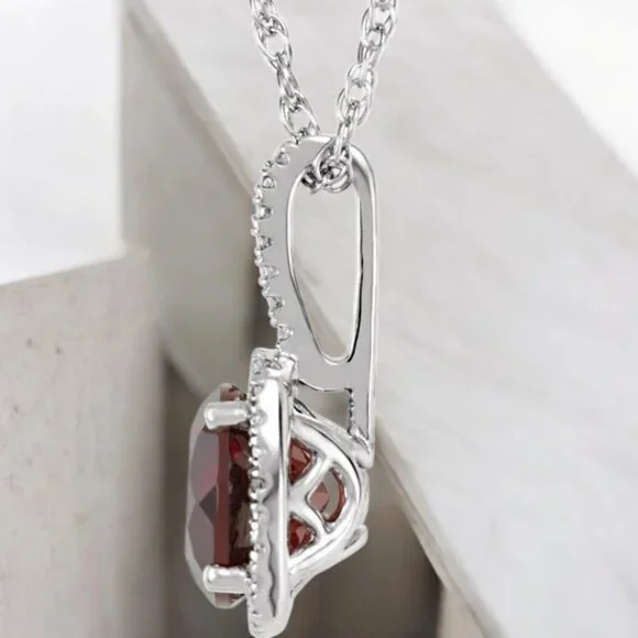 Garnet and Diamond Pendant in 925 Sterling Silver